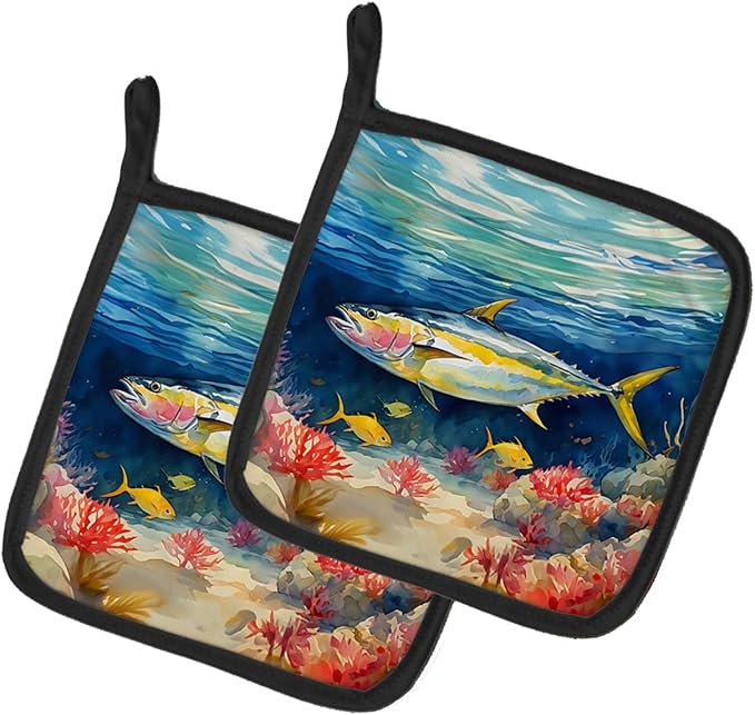 Caroline's Treasures Yellowfin Tuna Pair of Pot Holders Kitchen Heat Resistant Pot Holders Sets Oven Hot Pads for Cooking Baking BBQ, 7 1/2 x 7 1/2