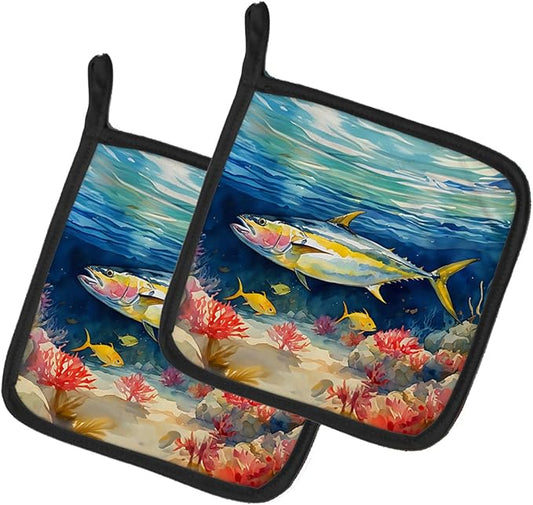 Caroline's Treasures Yellowfin Tuna Pair of Pot Holders Kitchen Heat Resistant Pot Holders Sets Oven Hot Pads for Cooking Baking BBQ, 7 1/2 x 7 1/2