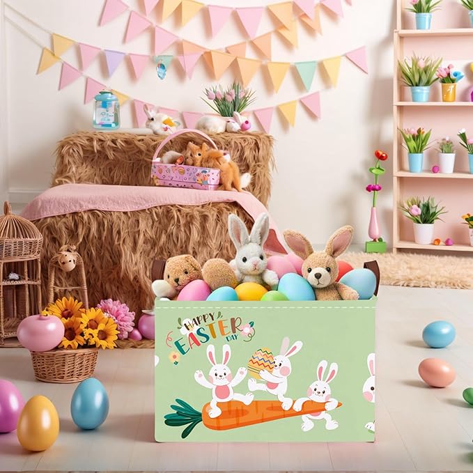 Kid Large Empty Easter Basket Gift Personalized Fabric Bunny Easter Basket for Boy and Girl Room Decor Storage Bin (Rabbit Back Easter Egg)
