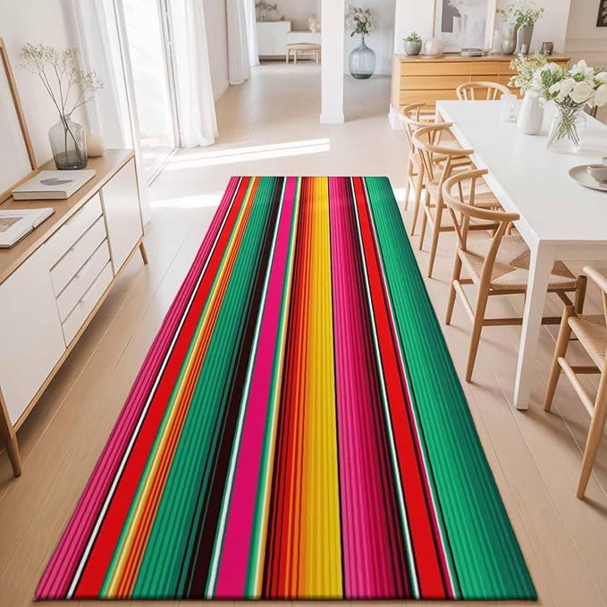 Runner Rug for Bedroom Hallway, Vintage Mexican Stripes Abstract Kitchen Runner Rugs Area Rug 2x6ft, Native American Stripe Washable Soft Floor Carpet for Entryway Stair
