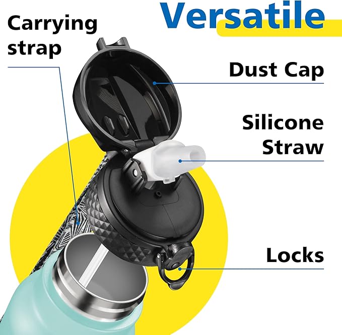 Han's Bottle Kids Water Bottle with Straw Lid - Insulated Stainless Steel Reusable Tumbler for Girls,Boys,Thermo Mug,17oz,Sky