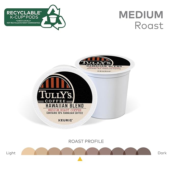 Tully's Coffee Hawaiian Blend Keurig Single-Serve K-Cup Pods, Medium Roast Coffee, 96 Count