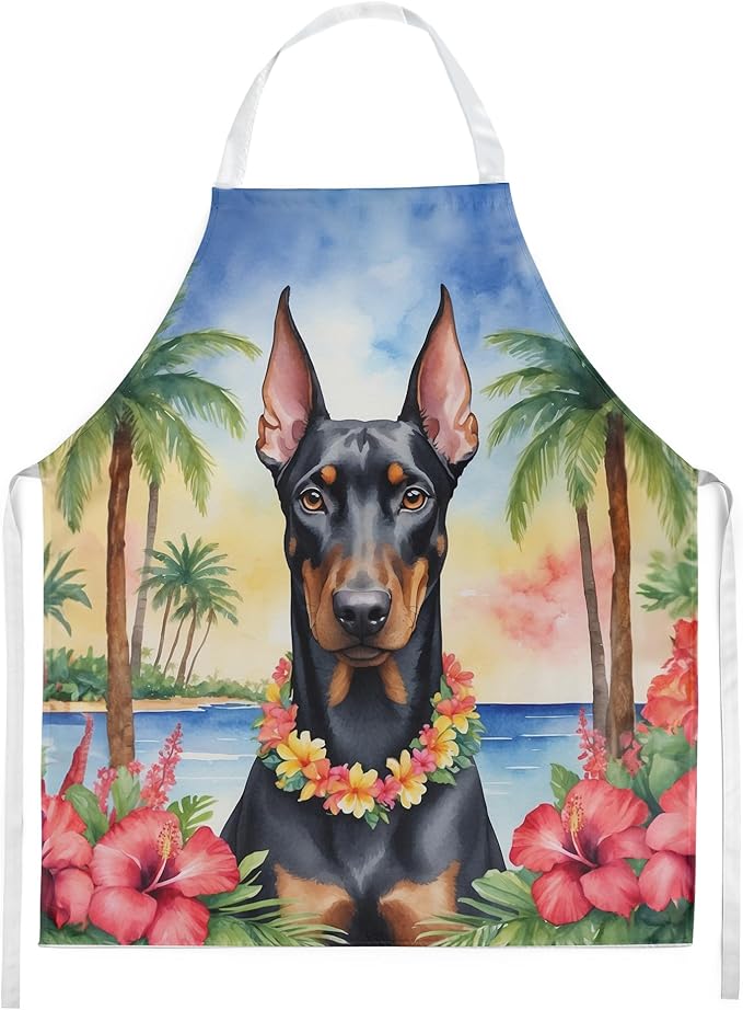 Caroline's Treasures Doberman Pinscher Luau Apron Cooking Kitchen Server Baking Crafts Gardening for Adult Women Men, Unisex, Large, Multicolor