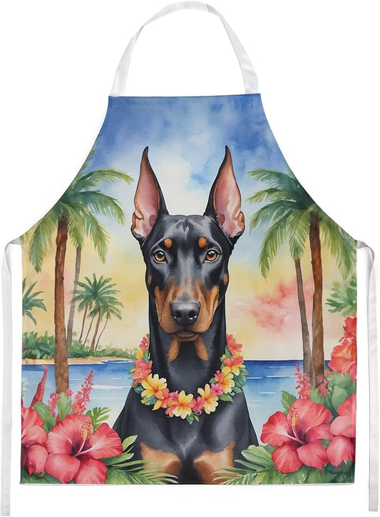 Caroline's Treasures Doberman Pinscher Luau Apron Cooking Kitchen Server Baking Crafts Gardening for Adult Women Men, Unisex, Large, Multicolor