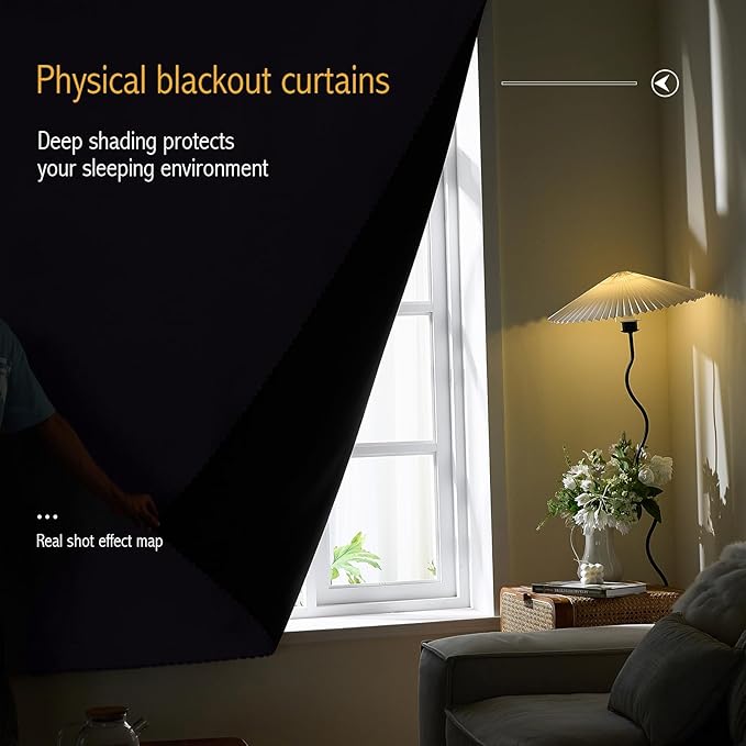 AJAZZ 100% Blackout Shades Window Cover Self Adhesive Curtains Sticky Curtain Portable Easy Open Blackout Curtains for Bedroom Living Room No Drilling (Dark Grey, 59" W x 72" L) 1 Panel
