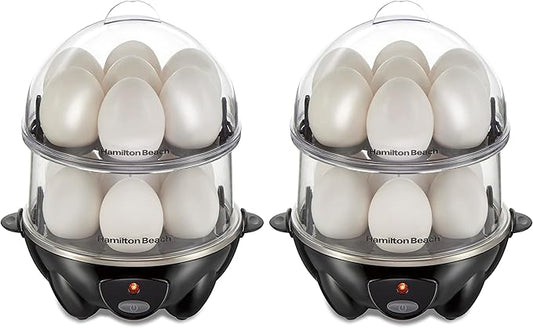Hamilton Beach 3-in-1 Electric Egg Cooker for Hard Boiled Eggs,Poacher,Omelet Maker & Vegetable Steamer,Holds 14,Black (25508),(Pack of 2)