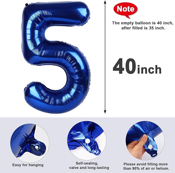 Number 5 Balloon 40In Navy Blue Birthday Decorations for 15 25 Girl Boy Women Men, Balloon Numbers for 2025 Party Celebration Graduations Anniversary Photo