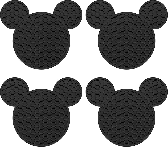 Mouse Ears Silicone Coasters Non-Slip Black Coasters for Hot or Cold Drinks, Beer, Coffee, Anti-Overflow Tabletop Protection Christmas Birthday Wedding Housewarming Home Decor Gifts
