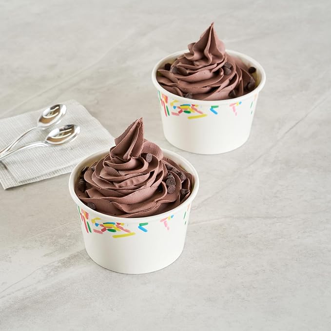 Restaurantware Ice Cream Cups 50 Pack of 8 oz Leak-Resistant Disposable Dessert Bowl Frozen Yogurt Cup Round Paper Container For Cold And Hot Desserts