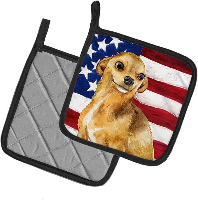 Caroline's Treasures BB9658PTHD Chihuahua Patriotic Pair of Pot Holders Kitchen Heat Resistant Pot Holders Sets Oven Hot Pads for Cooking Baking BBQ, 7 1/2 x 7 1/2