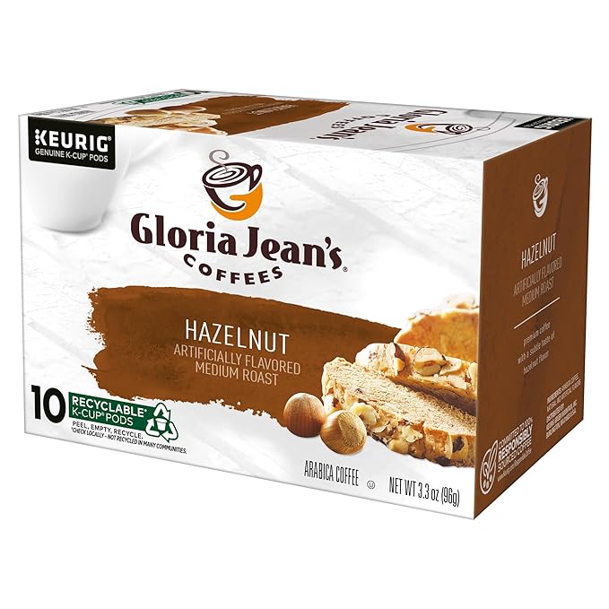 Gloria Jean's Hazelnut Keurig Single-Serve K-Cup Pods, Medium Roast Coffee, 60 Count (6 Packs of 10)