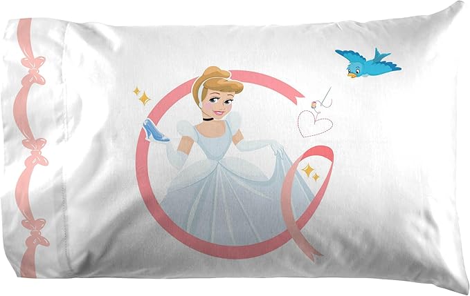 Jay Franco Kids Sheet Set with Fitted, Flat Sheets & Pillow Cover - Ultra-Soft Bedding with Pillowcase for Room Decor, White - Princess Cinderella, 4 Piece Queen