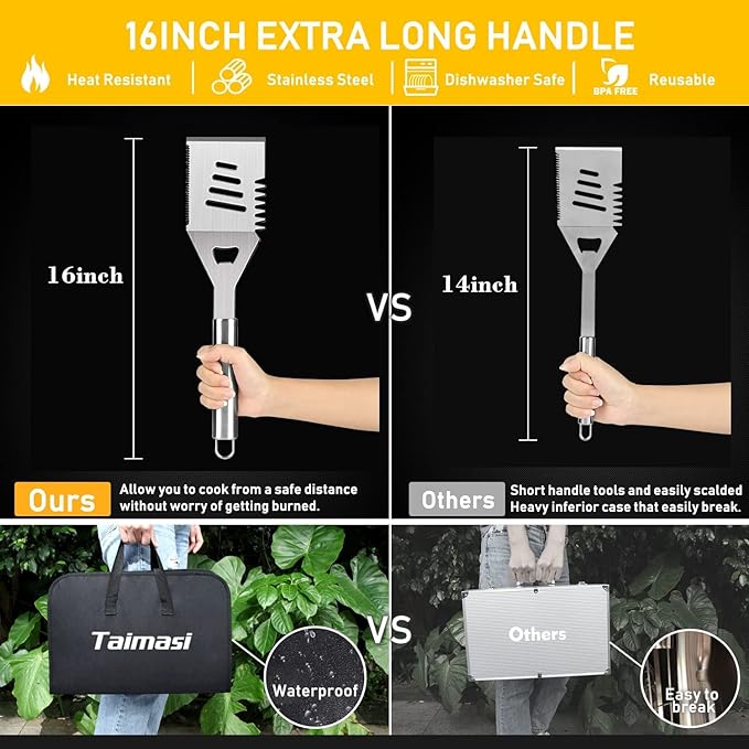 34Pcs Grill Accessories Grilling Gifts for Men, 16 Inches Heavy Duty BBQ Accessories, Stainless Steel BBQ Tools with Thermometer, Grill Mats for Backyard, BBQ Gifts Set for Men Women
