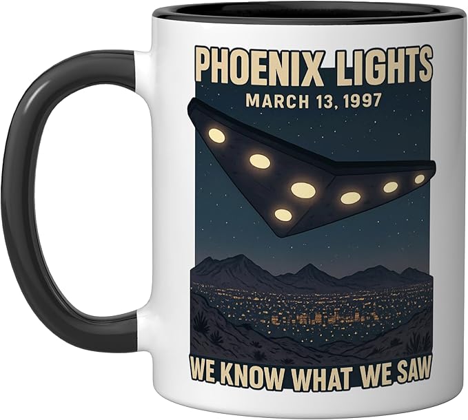 Phoenix Lights UFO V Shaped Flying Saucer Alien Ceramic Mug, Black/White