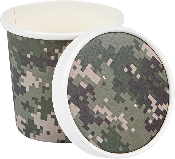 Restaurantware LIDS ONLY: Bio Tek Soup Container Lids 200 Disposable Bowl Lids For 12 Ounce Soup Cups - Containers Sold Separately Vented Camouflage Paper Soup Container Lids Round