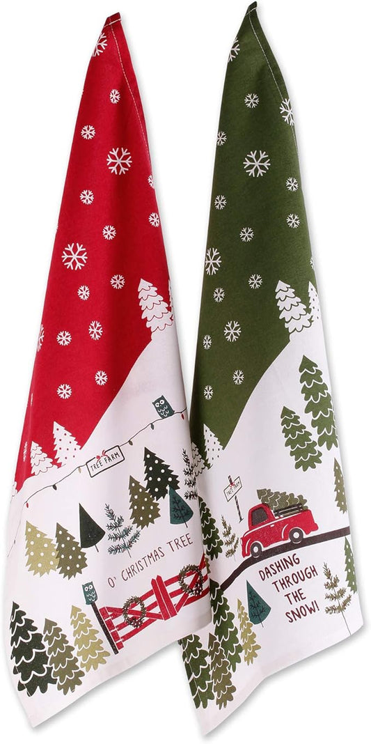 DII Holiday Kitchen Towel Set, Christmas Tea Towels for Baking, Cooking & Entertaining 18x28, Tree Farm, 2 Piece