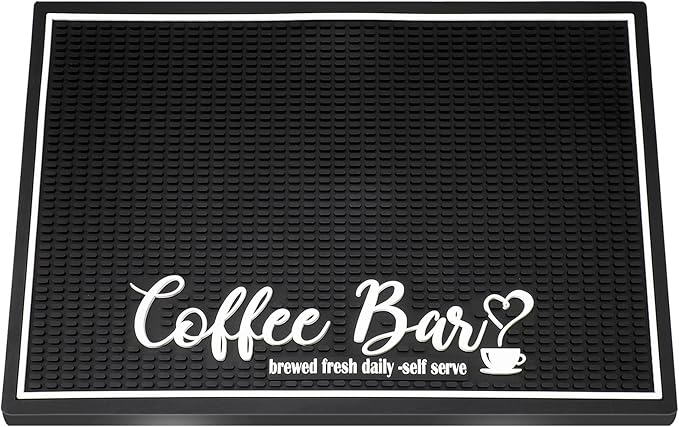 Potchen Coffee Bar Mat for Countertop 18x12 Inch, Non Slip PVC Spill Pad, Black Coffee Station Drip Mat for Espresso Machine, Kitchen Counter Accessories