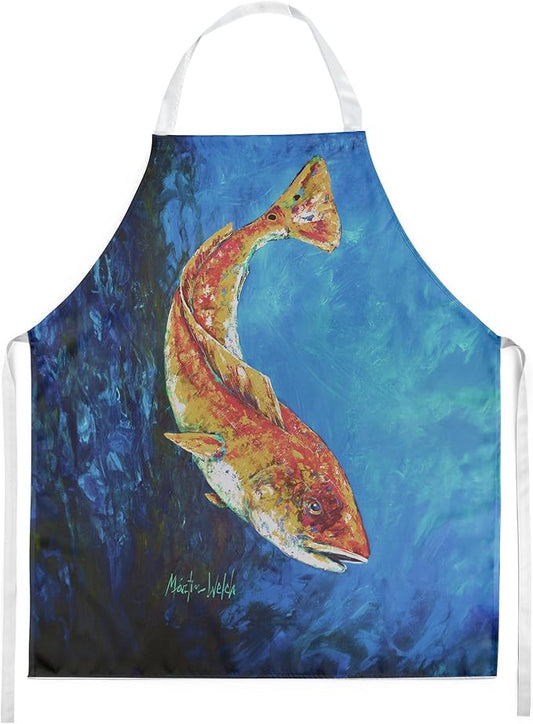 Caroline's Treasures Katy Red Red Fish Apron Cooking Kitchen Server Baking Crafts Gardening for Adult Women Men, Unisex, Large, Multicolor