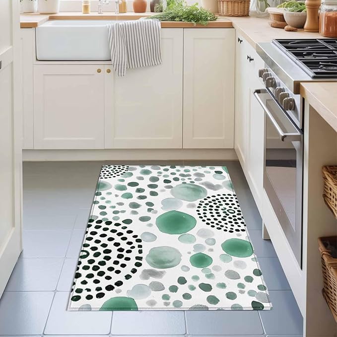 Area Rug 2x3ft, Abstract Teal Circles Washable Rugs for Living Room Bedroom, Sage Green Geometric Round Soft Non-Slip Area Rugs Rectangle Floor Carpet for Dining Room