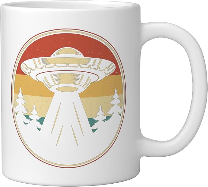 Ufo Alien Vintage Retro Ceramic Mug, White