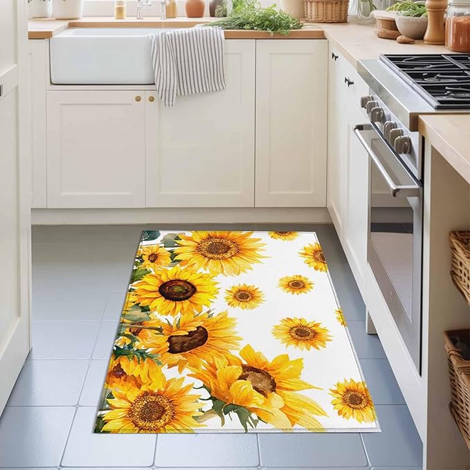 Area Rug 2x3ft, Summer Pastoral Sunflower Washable Rugs for Living Room Bedroom, Farmhouse Yellow Flower Soft Non-Slip Area Rugs Rectangle Floor Carpet for Dining Room