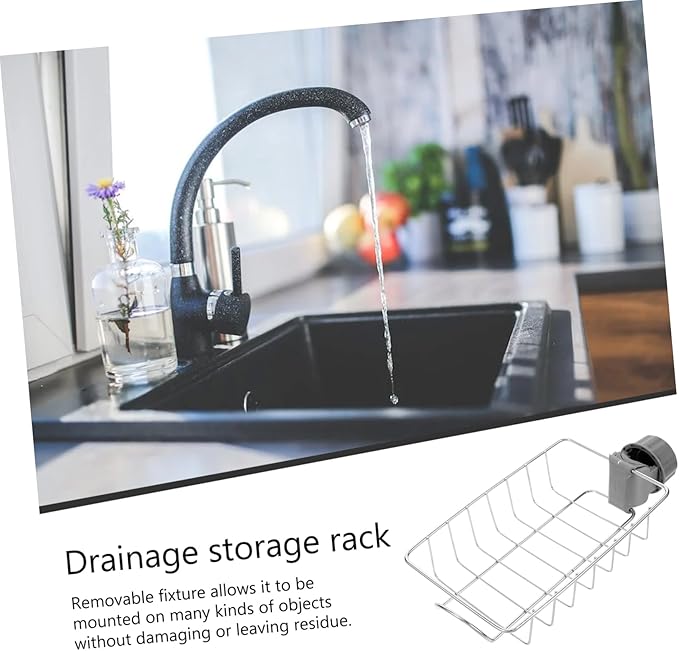 ABOOFAN Adjustable Faucet Drain Storage Rack Silver Sponge Organizer for Kitchen Sink Removable Fixture for Easy Installation Keeps Dishcloths Dry and Organized