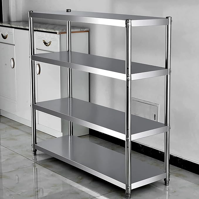 Stainless Steel 4 Tier Microwave Oven Rack Heavy Duty Kitchen Storage Shelf for Garage Workbench Organizer with Display Rack Silver 60Cm,Silver-100cm