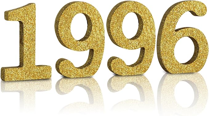 TONIFUL 4 Inch 1996 Gold Glitter Table Centerpiece Sign 1996 Number Block for 30th Birthday Decoration,Thirty Years Old Birthday Table Decoration,Class of 1996 Reunion Decorations or Anniversary