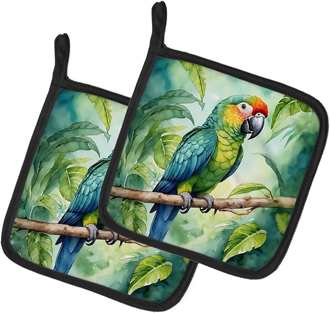 Caroline's Treasures Amazon Parrot Pair of Pot Holders Kitchen Heat Resistant Pot Holders Sets Oven Hot Pads for Cooking Baking BBQ, 7 1/2 x 7 1/2