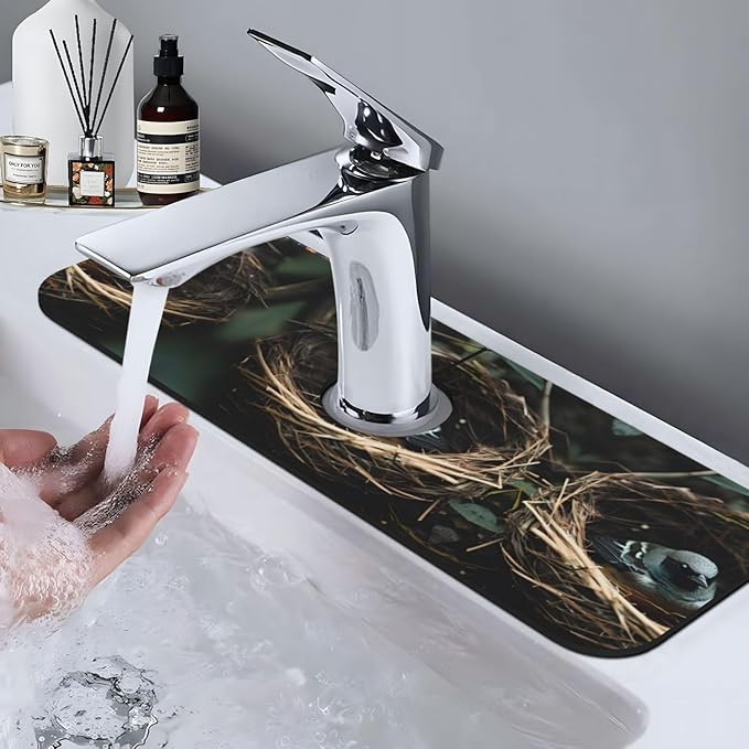 Little Bird nest Printed Faucet Absorbent mat, Suitable for bathrooms, Kitchens, and Other Sink Areas.