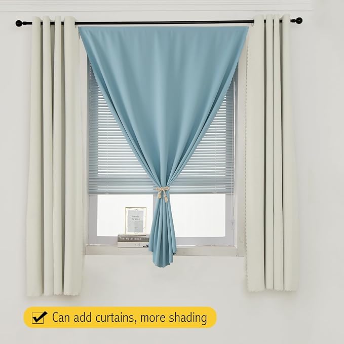 Self Adhesive Curtains, Portable Blackout Curtains Fabric Curtains for Living Room No Drilling, 47" W X 84" L, Lake Blue, 1 Panel