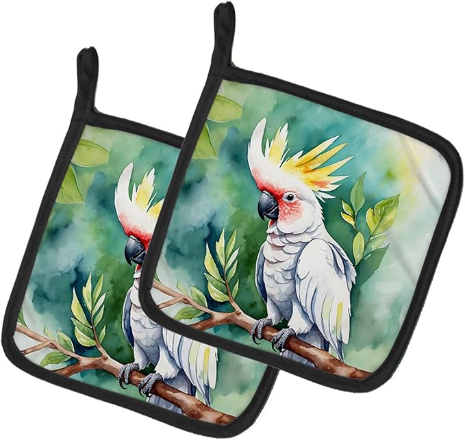 Caroline's Treasures Cockatoo Pair of Pot Holders Kitchen Heat Resistant Pot Holders Sets Oven Hot Pads for Cooking Baking BBQ, 7 1/2 x 7 1/2