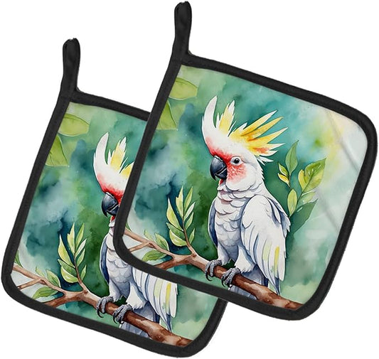 Caroline's Treasures Cockatoo Pair of Pot Holders Kitchen Heat Resistant Pot Holders Sets Oven Hot Pads for Cooking Baking BBQ, 7 1/2 x 7 1/2