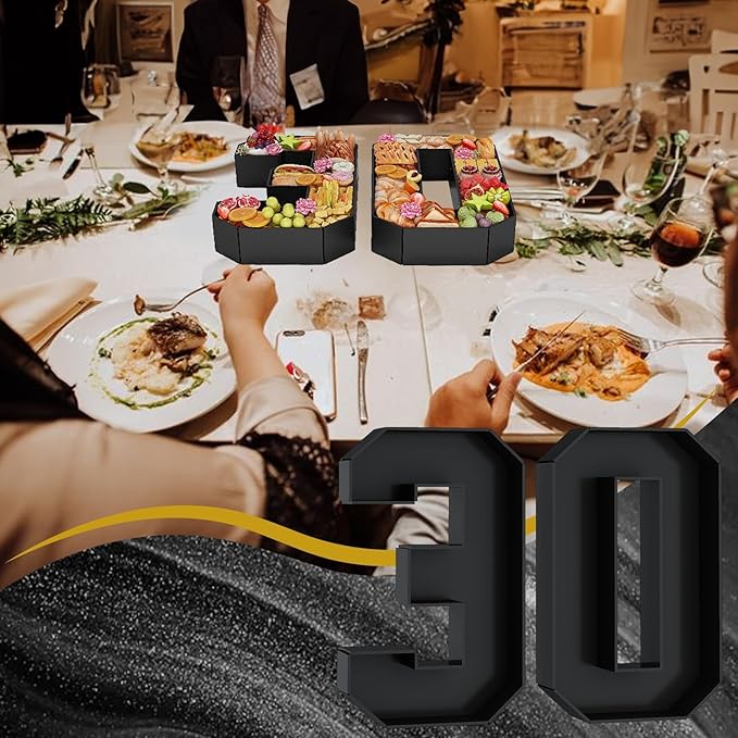 30 Cardboard Numbers for Charcuterie Numbers Fillable 13.8'' Black Paper Mache Number Shaped Cupcake Pans Board Box Trays Container for Food Candy 30th Birthday Party Decorations Anniversary