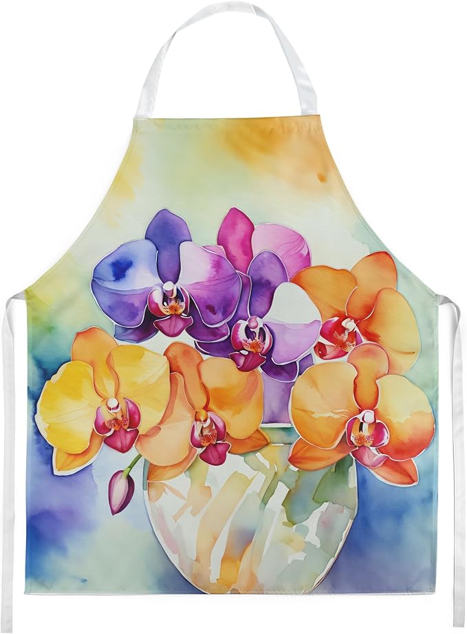 Caroline's Treasures Orchids in Watercolor Apron Cooking Kitchen Server Baking Crafts Gardening for Adult Women Men, Unisex, Large, Multicolor