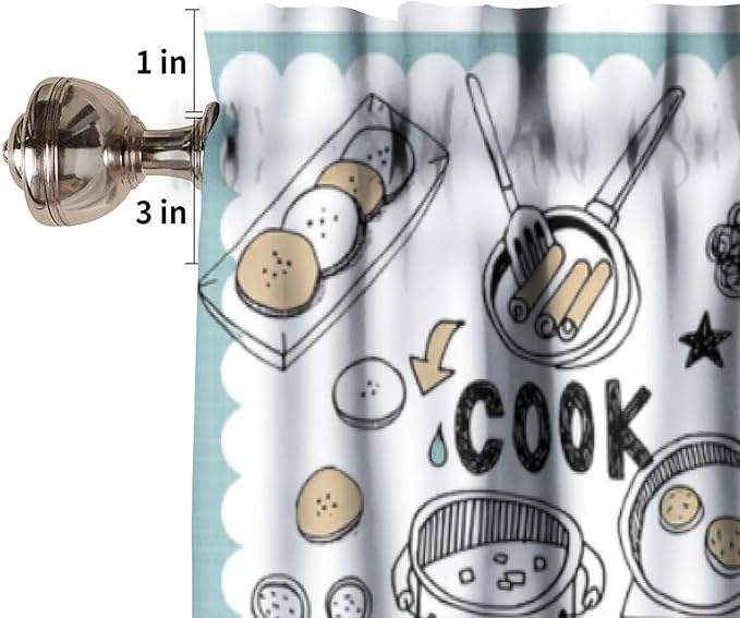 Kitchen Valance Curtain, Doodle Baking Cooking Tools Treats Food Short Window Treatment for Kitchen Dining Resturant Bedroom Home Decor, 54x18Inch