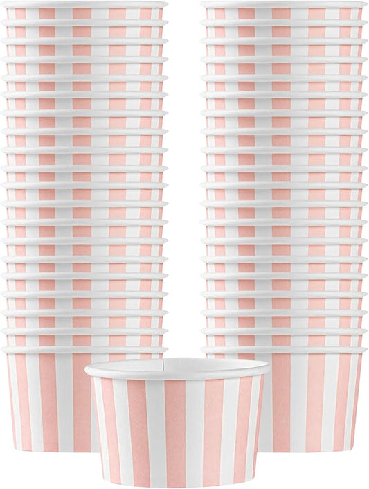 Coppetta 3-Ounce Dessert Cups, 200 Disposable Ice Cream Cups - Lids Sold Separately, Striped, Pink And White Paper FroYo Bowls, For Hot And Cold Foods, Perfect For Gelato Or Mousse - Restaurantware