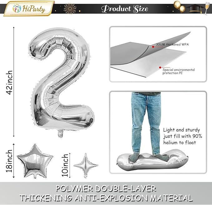 Upgraded, 42in Large 2026 Balloons Numbers, with 8pcs Star Balloon and Accessories, 3D Premium Aluminum Foil, Graduation Balloons for Graduation Decorations 2026, Grad Party Decorations, Silver