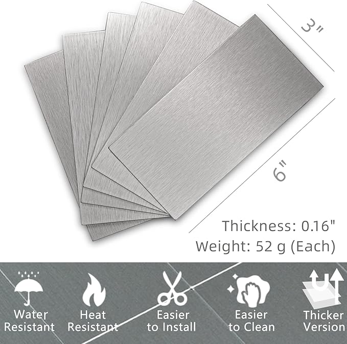 80-Pack 3"x6" Brushed Silver Aluminum Peel and Stick Tile Backsplash Panels (Brushed Aluminum)
