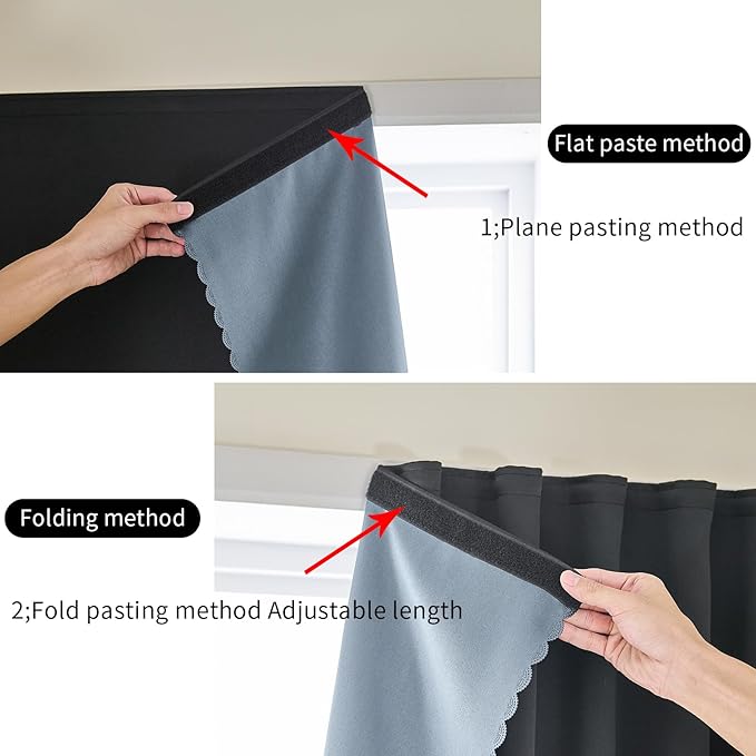 AJAZZ self Adhesive Portable 100% Blackout Curtains Simple and Easy to installBedroom Window Thermal Lnsulated Kitchen Room Darkening Black Small Drapes 1-Pack