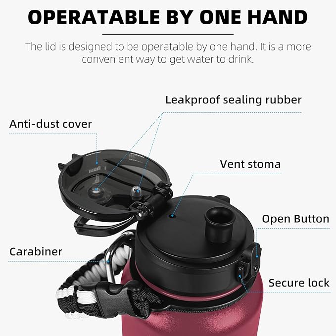 Fanhaw 40 oz Insulated Stainless Steel Water Bottle with Chug Lid, Leakproof & Sweat-Free Extra-Large Metal Bottle for Outdoor, Hiking & Gym (Red Black)