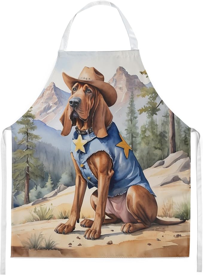 Caroline's Treasures Bloodhound Cowboy Welcome Apron Cooking Kitchen Server Baking Crafts Gardening for Adult Women Men, Unisex, Large, Multicolor