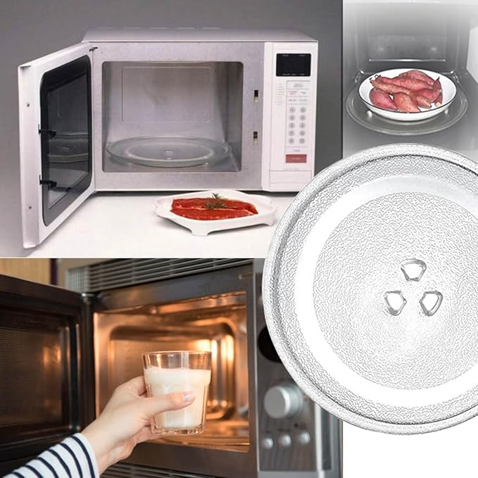 Microwave Glass Tray With 3 Fixtures, Scratch-Resistants Microwave Glass Plate, Universall Microwave Glass Turntable Plate Replacement, 315mm 255mm 245mm Diameter Round Microwave Plate ( Color : Clear