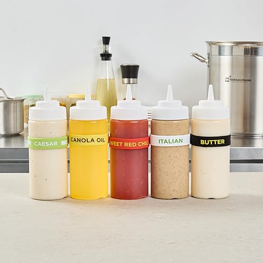 Restaurantware Silicone Squeeze Bottle Band 10 Count 2.75 Inch Dishwasher Safe Condiment Identification Band, Sweet Red Chili Red Non-Slip Label Band for Condiment Labeling at Restaurants, Food Trucks