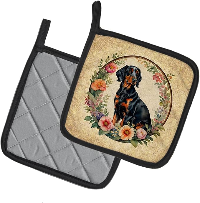 Caroline's Treasures Gordon Setter and Flowers Pair of Pot Holders Kitchen Heat Resistant Pot Holders Sets Oven Hot Pads for Cooking Baking BBQ, 7 1/2 x 7 1/2