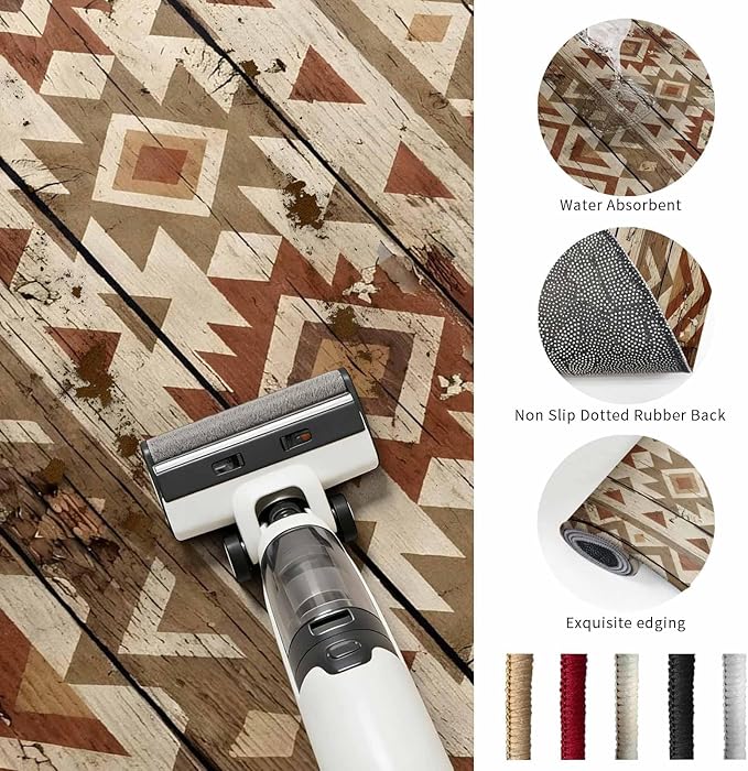 Area Rug 4x6ft, Rustic Aztec Style Pattern Washable Rugs for Living Room Bedroom, Southwestern Geometric Art Soft Non-Slip Area Rugs Rectangle Floor Carpet for Dining Room