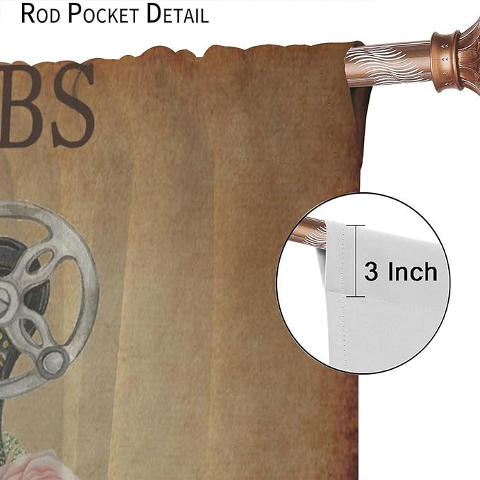 Sewing Machine Curtain,Vintage Rustic Sewing Theme Flower Rose Cloth Farbic Window Curtains for Bedroom Cafe Dining Room Office Living Room Kitchen Drapes Decor, 42x45 in