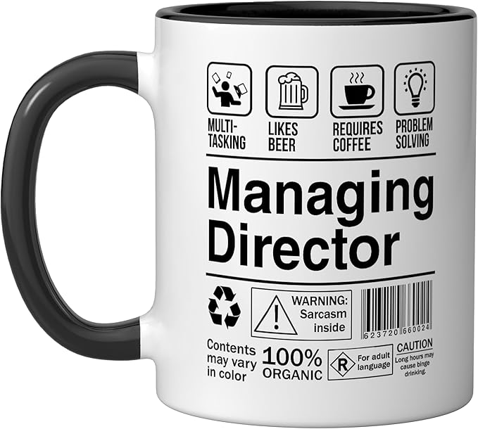 Managing Director Funny Sarcastic Label Ceramic Mug, Black/White