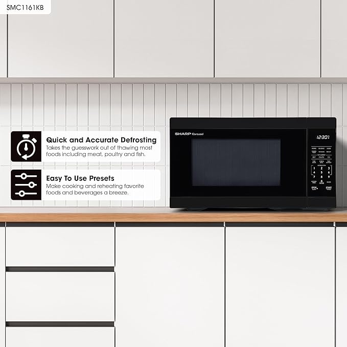SHARP Countertop Microwave Oven with Removable 12.4" Carousel Turntable, 1000 Watt, 1.1 Cubic Feet, Black