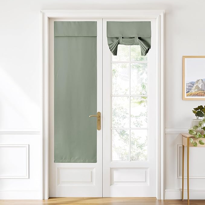 NICETOWN French Front Door Curtains, Thermal Insulated Christmas Window Covering for Privacy, Room Darkening Sidelight Curtains for Patio and Glass Window, 1 Panel, W22 x L72, Greyish Green